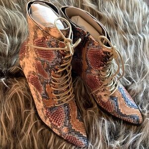 Brand New! Snakeskin Lace Up Bootie